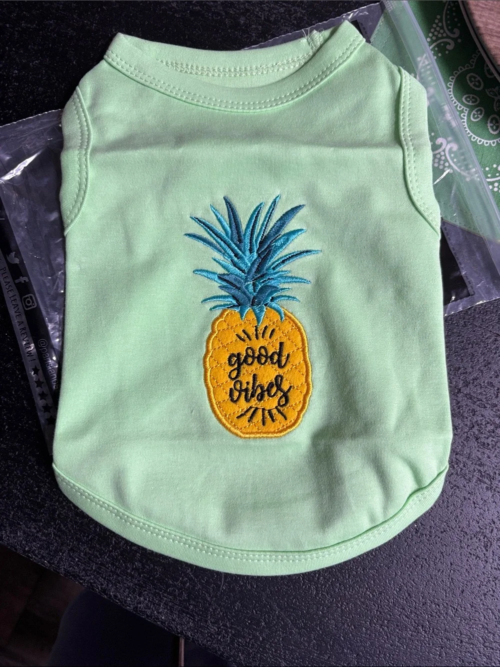 Parisian Works Lime Green Pineapple Embroidered pet cover size medium